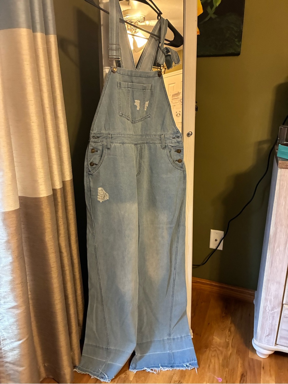 Amazon Light Blue Distressed Women's Denim Overalls